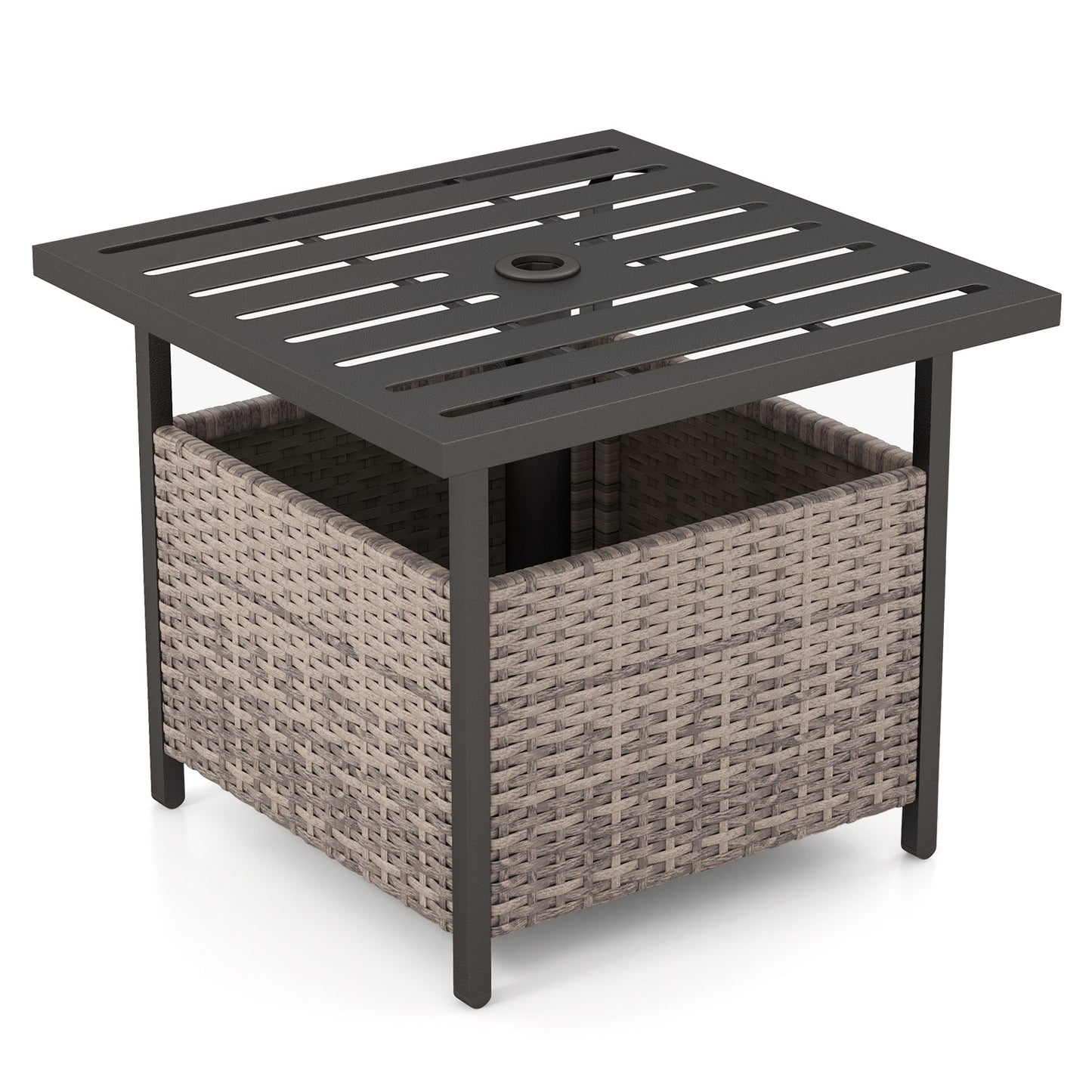 Mesa auxiliar de mimbre y ratán de acero para patio exterior - Marrón