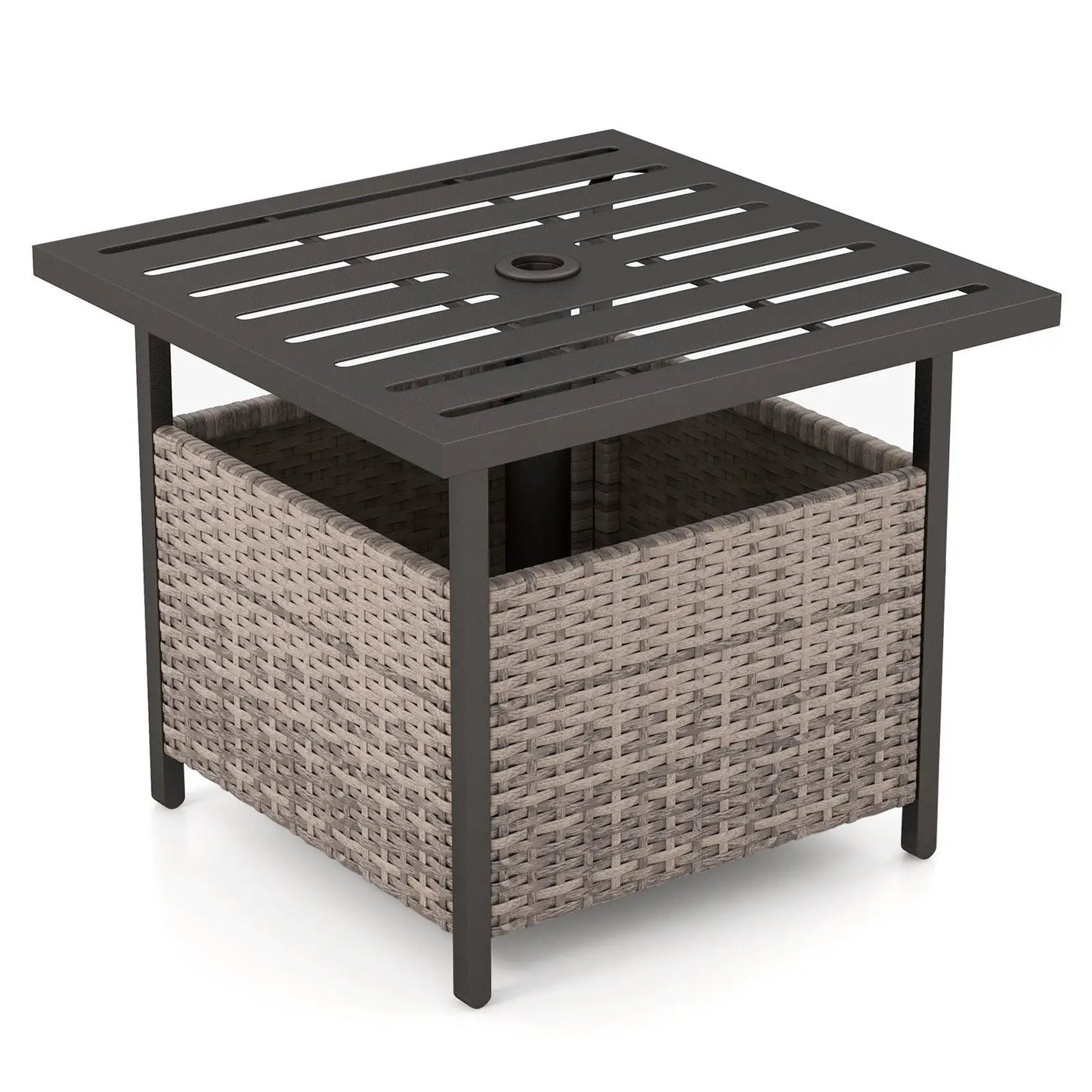 Outdoor Patio Rattan Wicker Steel Side Deck Table-Brown - Tampa Home & Garden Store