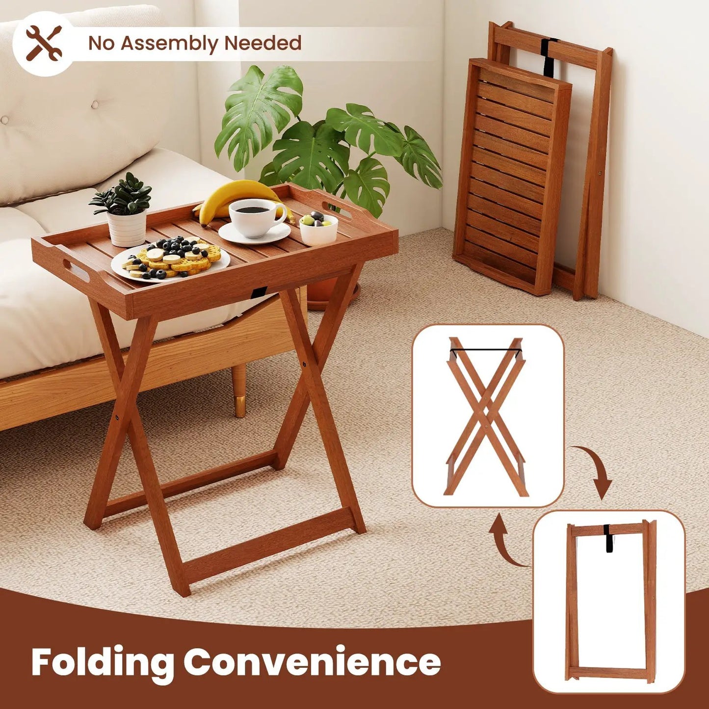 Outdoor Patio Tray Table with Removable Top by DirectDeals, solid wood, folding design on Tampa Home & Garden Store