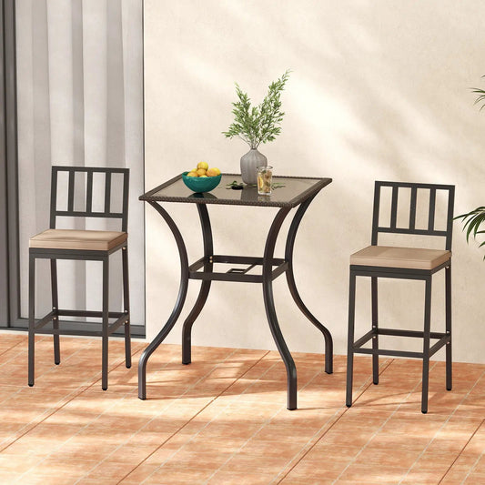 28.5 Inch Outdoor Patio Square Glass Top Table with Rattan Edging - Tampa Home & Garden Store