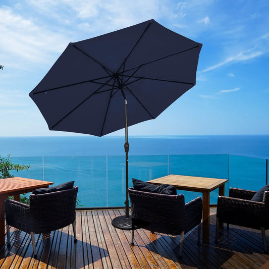 9 Feet Solar LED Lighted Patio Market Umbrella Tilt Adjustment Crank Lift-Dark Blue - Tampa Home & Garden Store