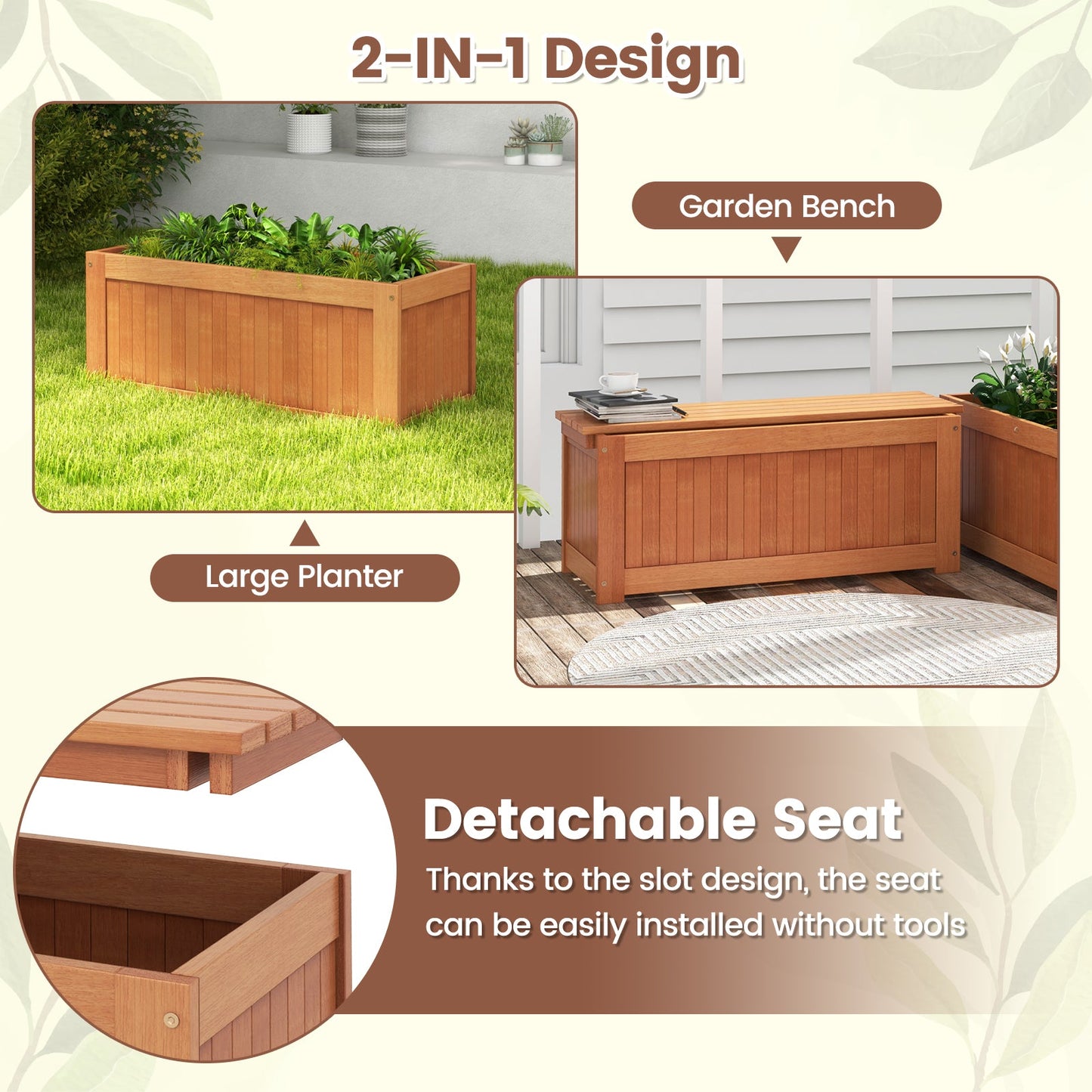 Macetero de exterior con asiento para jardín, patio, balcón, terraza