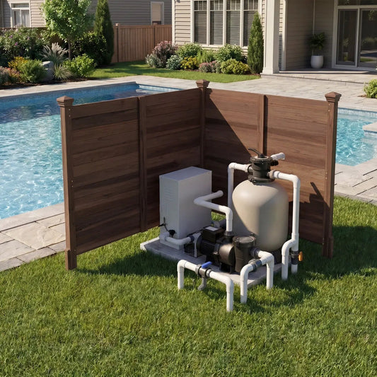 Outdoor Privacy Fence Screen for AC Units and Equipment, brown wood panels, DirectDeals on Tampa Home & Garden Store