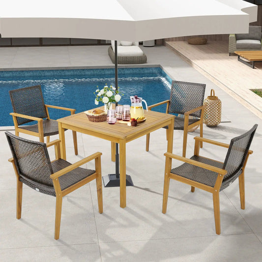 Set of 4 Outdoor Rattan Chair with Sturdy Acacia Wood Frame-Set of 4 - Tampa Home & Garden Store
