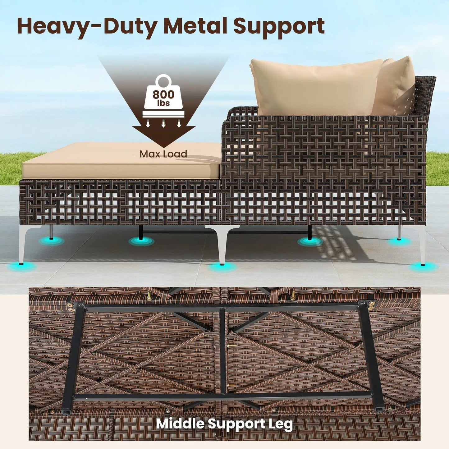 Outdoor rattan double daybed and chaise lounge with beige cushions DirectDeals on Tampa Home & Garden Store