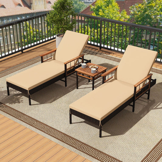 Outdoor Reclining Lounger Chair with 4-Level Adjustable Backrest-Beige - Tampa Home & Garden Store