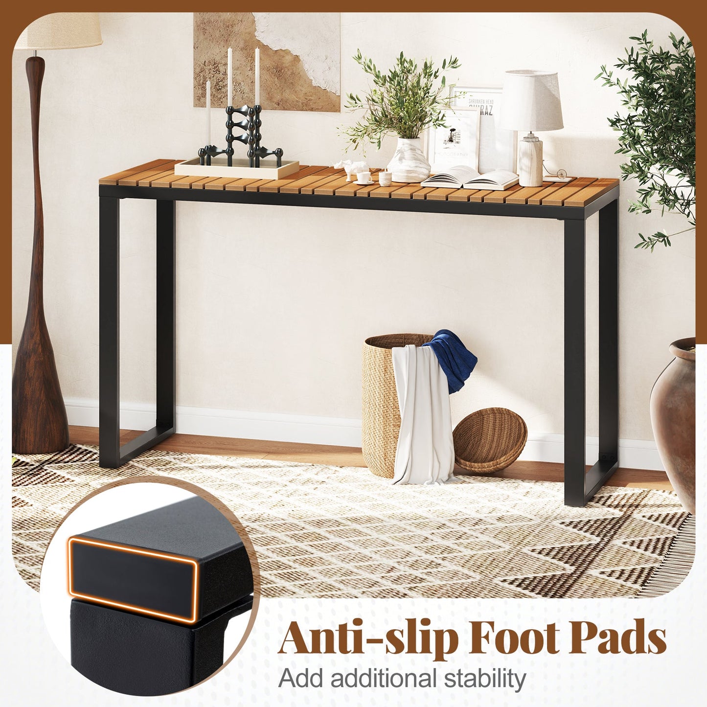 Mesa Consola Rectangular para Exteriores con Tablero de WPC de Larga Duración