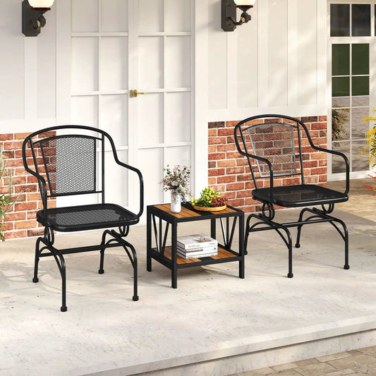 Outdoor rocking chair set of 2 in black metal with mesh backrests for patio by DirectDeals on Tampa Home & Garden Store