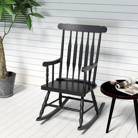 Outdoor Rocking Chair with Slatted Backrest-Black - Tampa Home & Garden Store