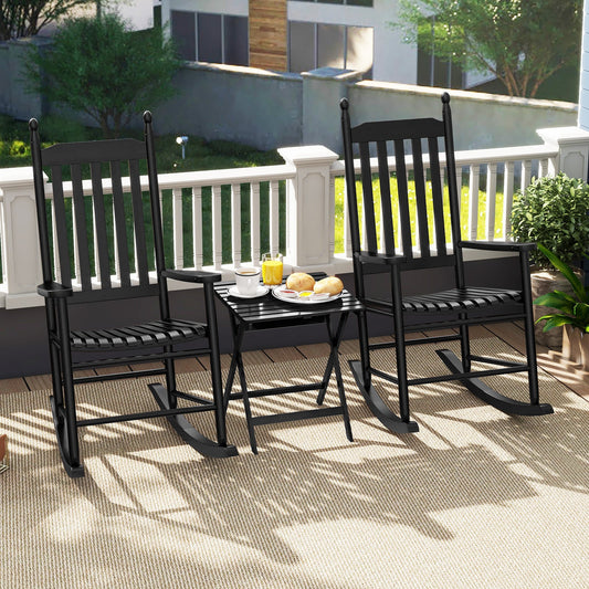 High-Back Acacia Wood Outdoor Rocking Chair with Solid Rocking Base - Tampa Home & Garden Store