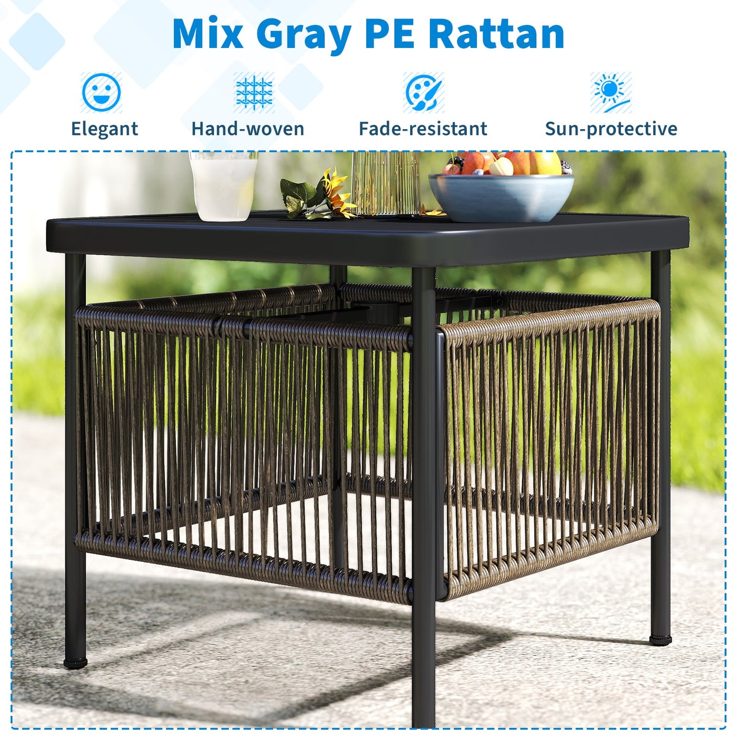 Outdoor side table with umbrella hole and storage, DirectDeals, black metal frame on Tampa Home & Garden Store