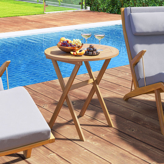 Outdoor Side Table with Slatted Tabletop and X-Shaped Structure - Tampa Home & Garden Store