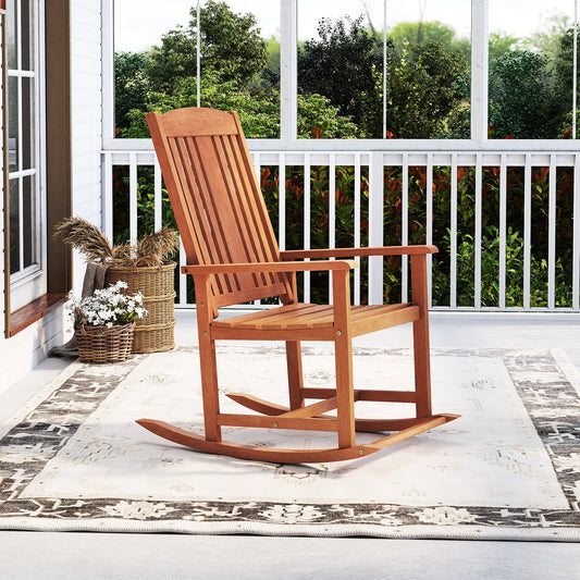 Outdoor Rocking Chair Solid Wood High Back Rocker with Slatted Seat - Tampa Home & Garden Store
