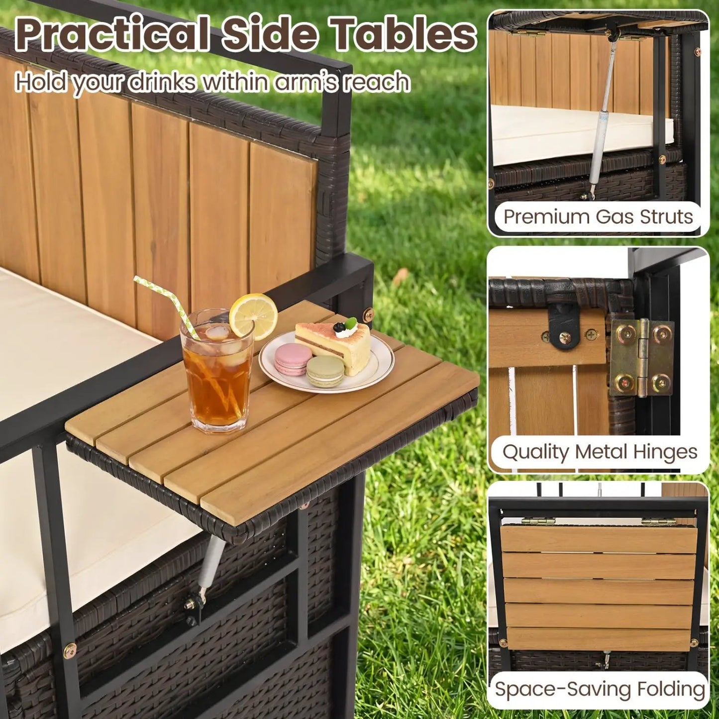 Outdoor Storage Bench Side Tables Cushioned Seat