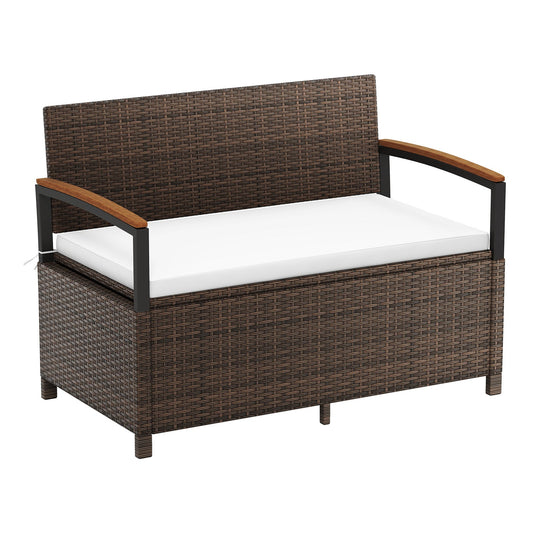 Outdoor Storage Bench Deck Box Patio Furniture with Cushion-White