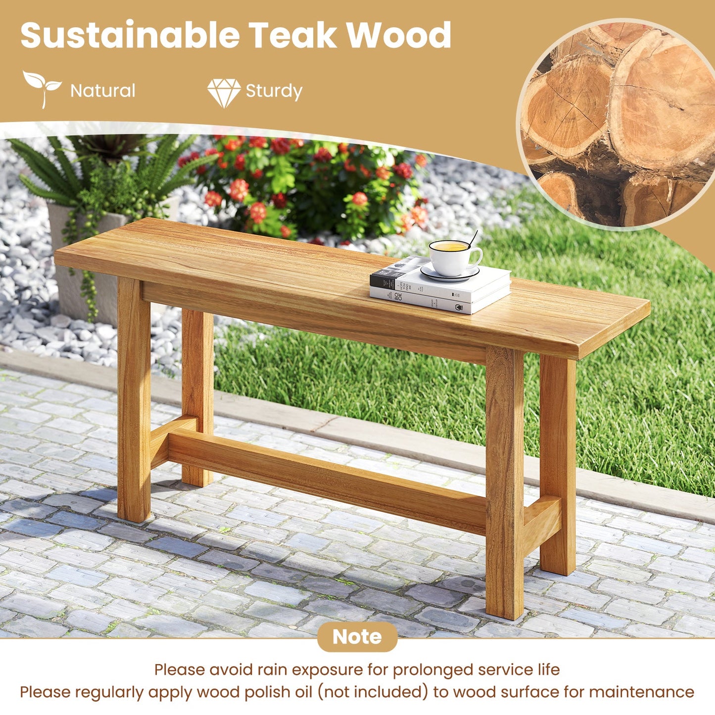 Outdoor teak wood bench for porch and poolside in natural finish, DirectDeals storage bench on Tampa Home & Garden Store