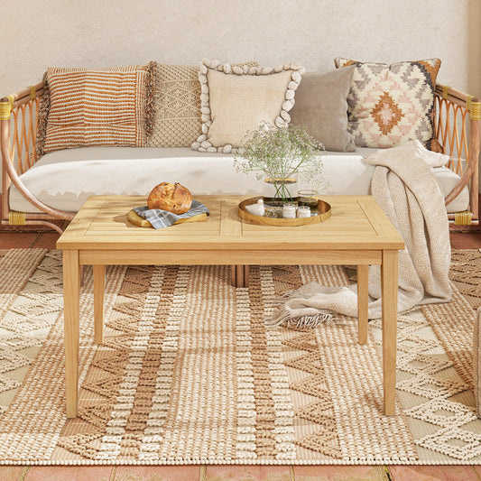 20 Inch x 35.5 Inch Outdoor Teak Wood Coffee Table with Slatted Tabletop for Balcony - Tampa Home & Garden Store