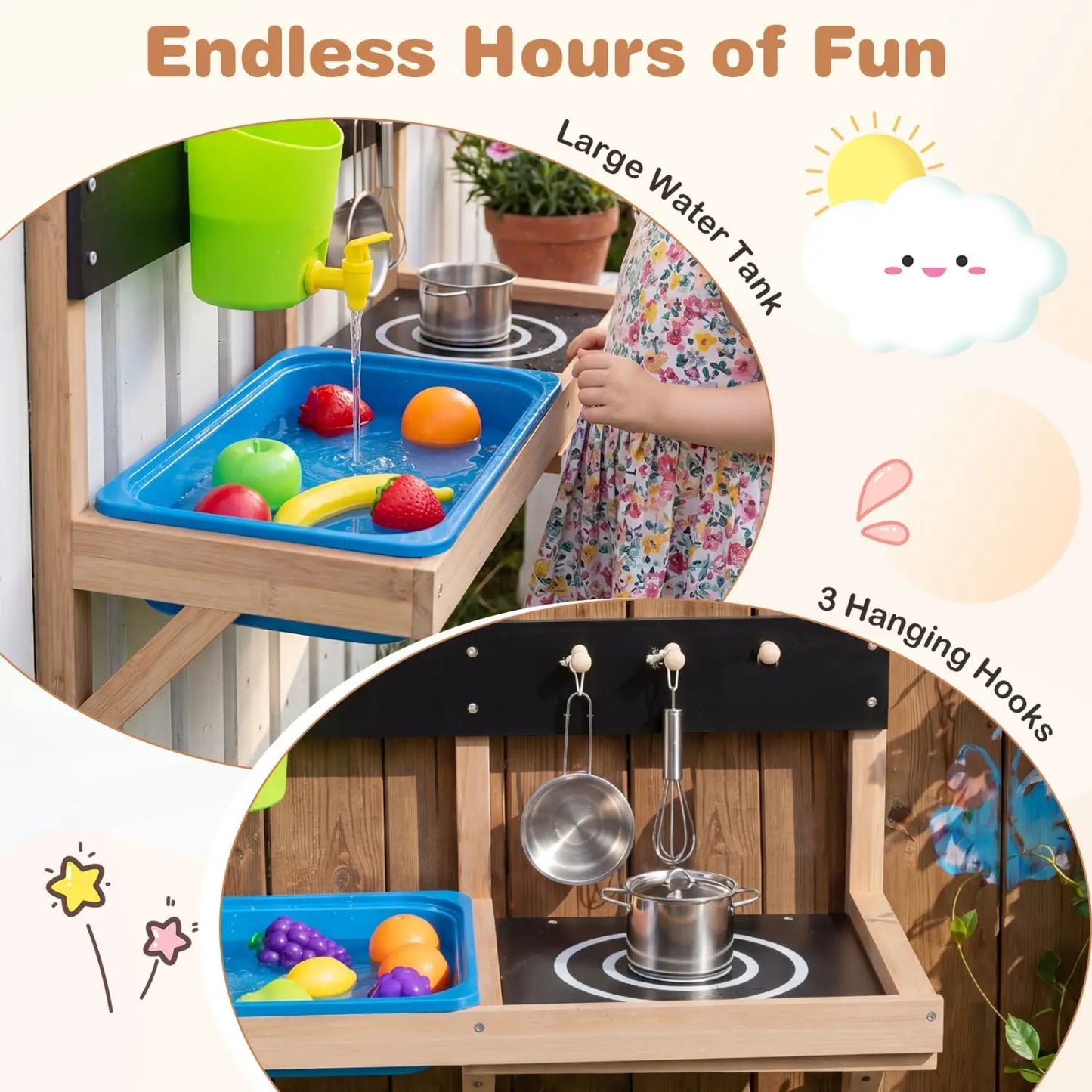 Wall Mounted Mud Kitchen for Kids Ages 3