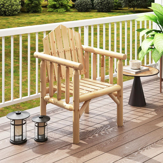Outdoor wood armchair for patio dining with armrests in natural finish on Tampa Home & Garden Store