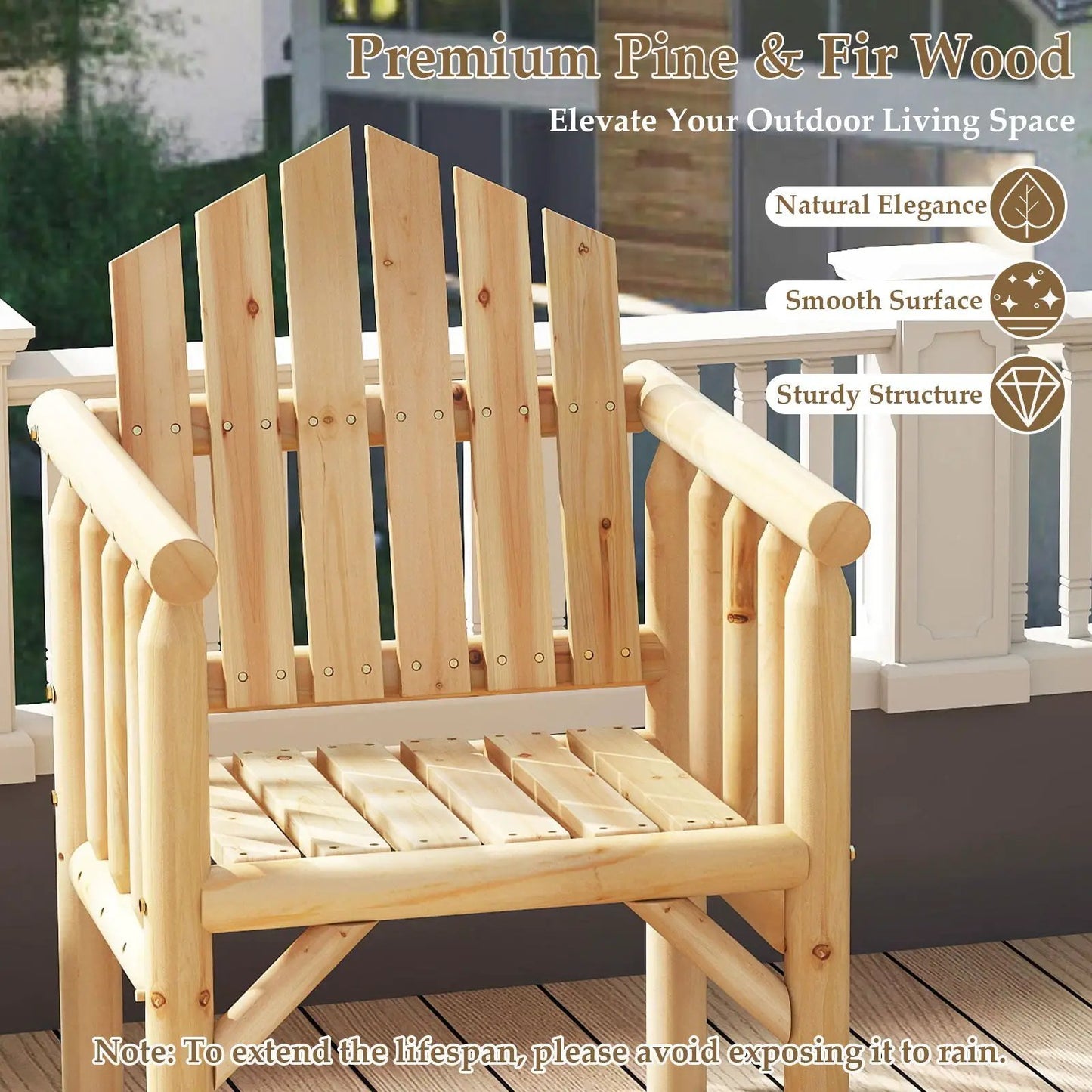 Outdoor wood armchair with armrests in natural pine & fir for patio dining on Tampa Home & Garden Store