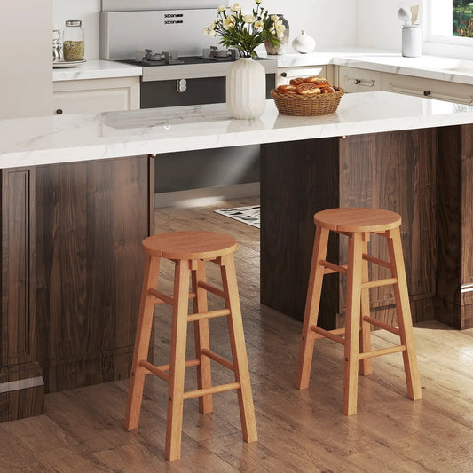 24-inch outdoor wood bar stools, set of 2, natural finish with round seats and footrests on Tampa Home & Garden Store