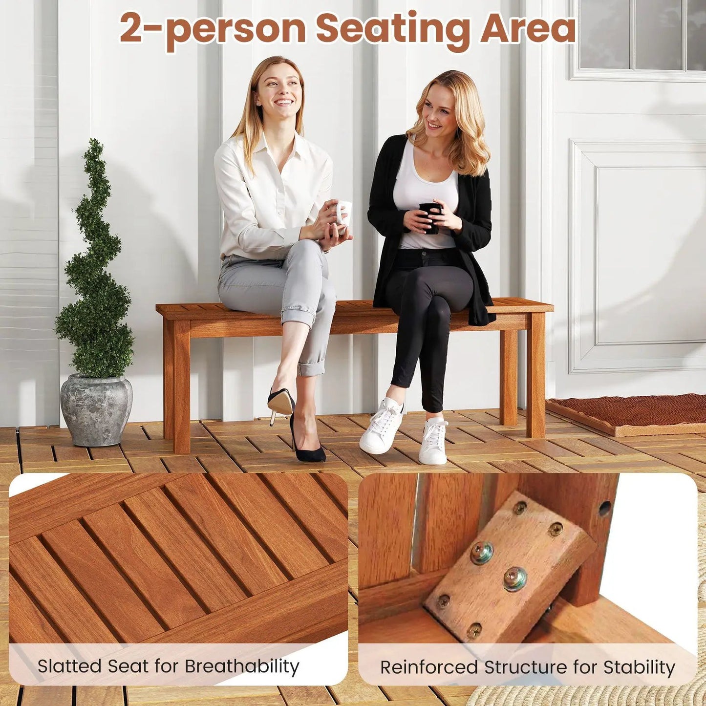 Outdoor wood bench for backless seating with slatted seat and reinforced structure DirectDeals on Tampa Home & Garden Store