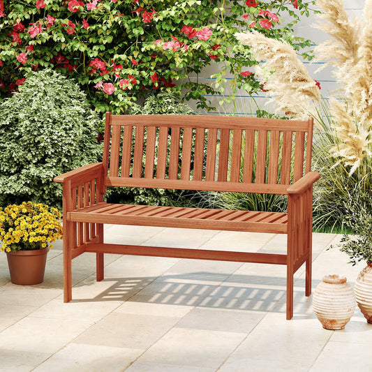 Outdoor Wood Garden Bench 2-Person Patio Park Bench with Backrest Armrests and Slatted Seat - Tampa Home & Garden Store