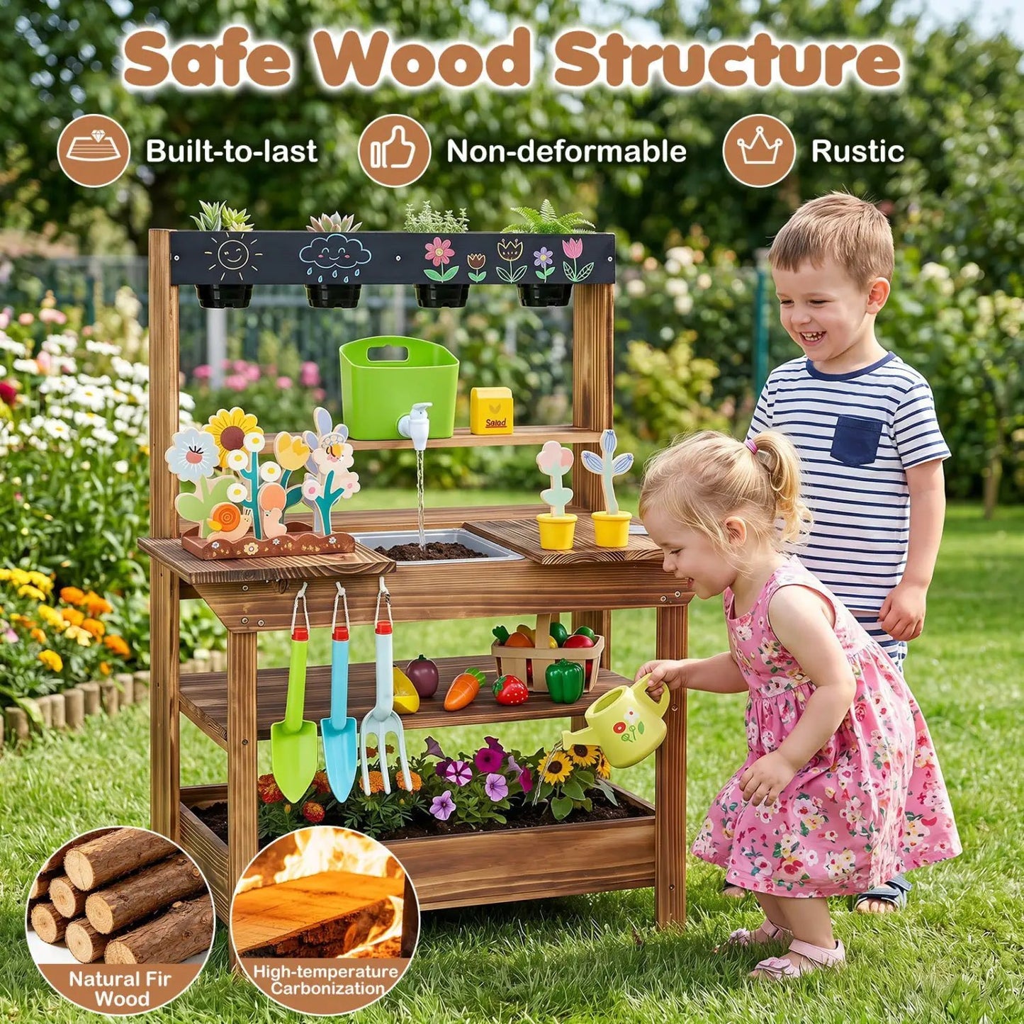 Outdoor Wooden Mud Kitchen With Water Faucet