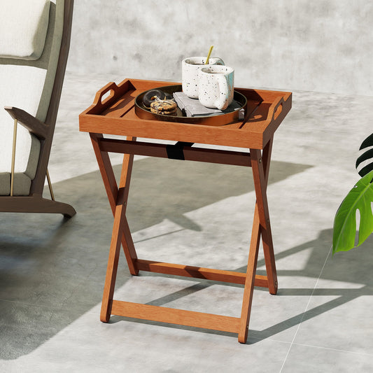 Outdoor Wood Tray Table Portable Side End Table with Folding Frame - Tampa Home & Garden Store