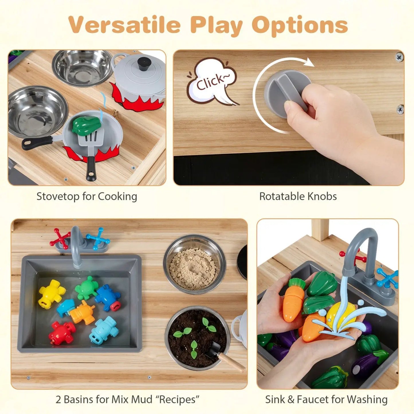 Outdoor Wooden Mud Kitchen for Kids with Sink