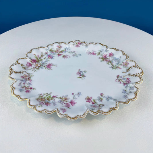 Oval Haviland Limoges serving platter with scalloped gold edge and pink floral motif on Tampa Home & Garden Store