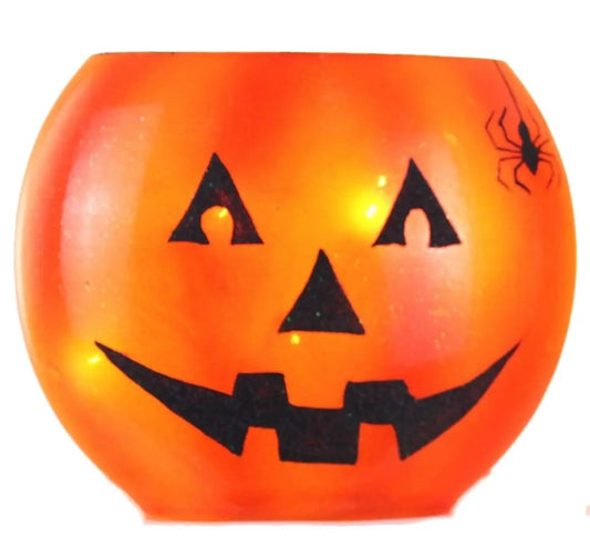Oval lighted Jack-O-Lantern vase with teeth, orange Halloween decor on Tampa Home & Garden Store