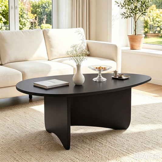 Oval coffee table black wood DirectDeals mid-century modern low-profile design on Tampa Home & Garden Store