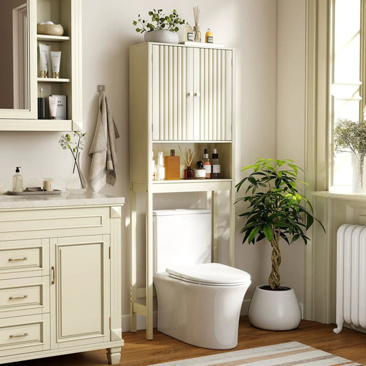 Over-the-Toilet storage cabinet with fluted doors in ivory by DirectDeals, bathroom caddy on Tampa Home & Garden Store