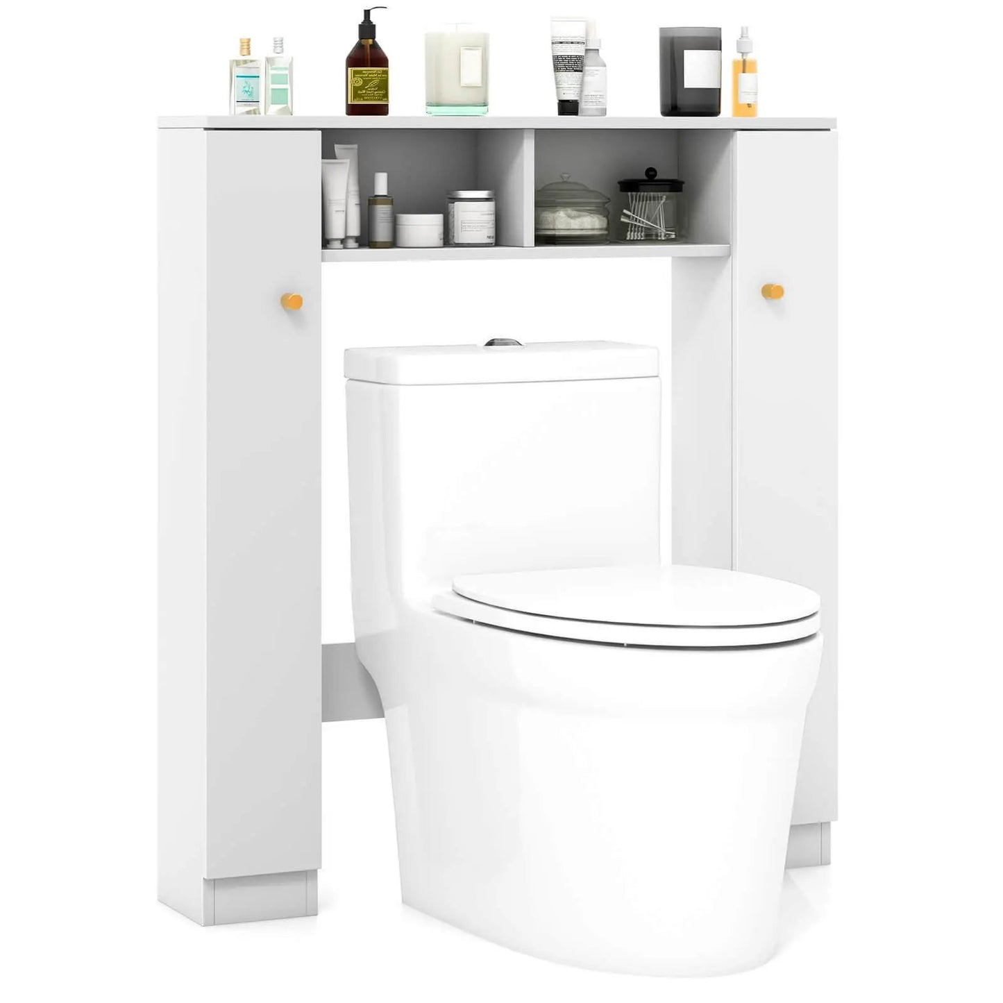 Over The Toilet Storage Cabinet with 2 Open Compartments and 4 Adjustable Shelves-Black - Tampa Home & Garden Store