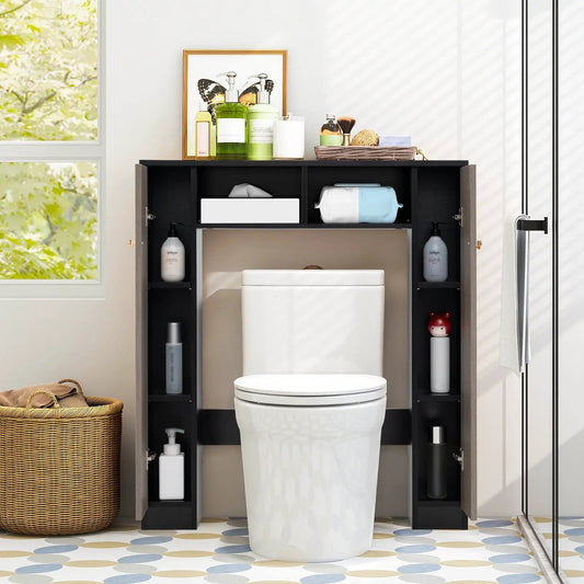 Over-Toilet Storage Cabinet black with 2 open compartments and side cubbies DirectDeals on Tampa Home & Garden Store