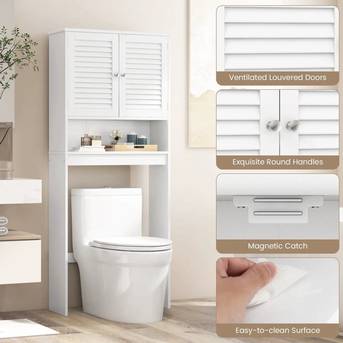 Over toilet storage cabinet with white louvered doors and adjustable shelf DirectDeals on Tampa Home & Garden Store