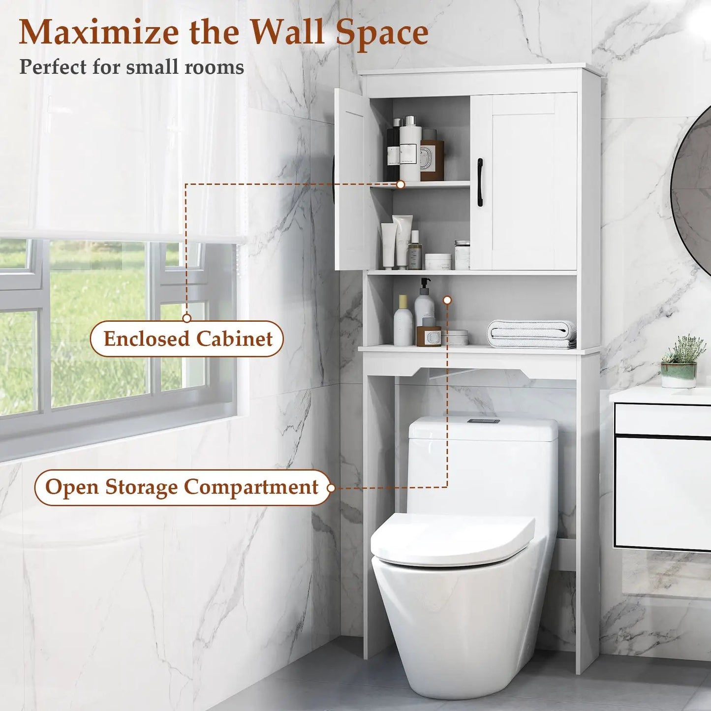 Over Toilet Space Saver Bathroom Organizer with enclosed cabinet and shelves DirectDeals on Tampa Home & Garden Store