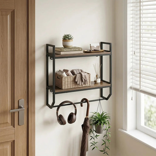 Over the toilet wall mounted bathroom shelf with towel bar gray, black metal frame on Tampa Home & Garden Store