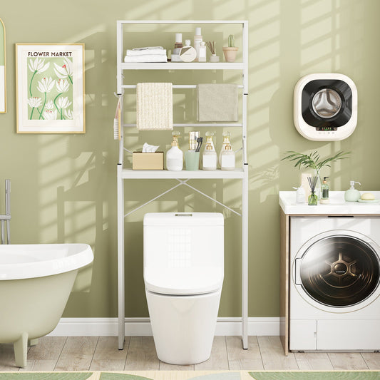 Over the Toilet Storage Rack 3-Tier Over Toilet Bathroom Organizer with Towel Holder-White - Tampa Home & Garden Store