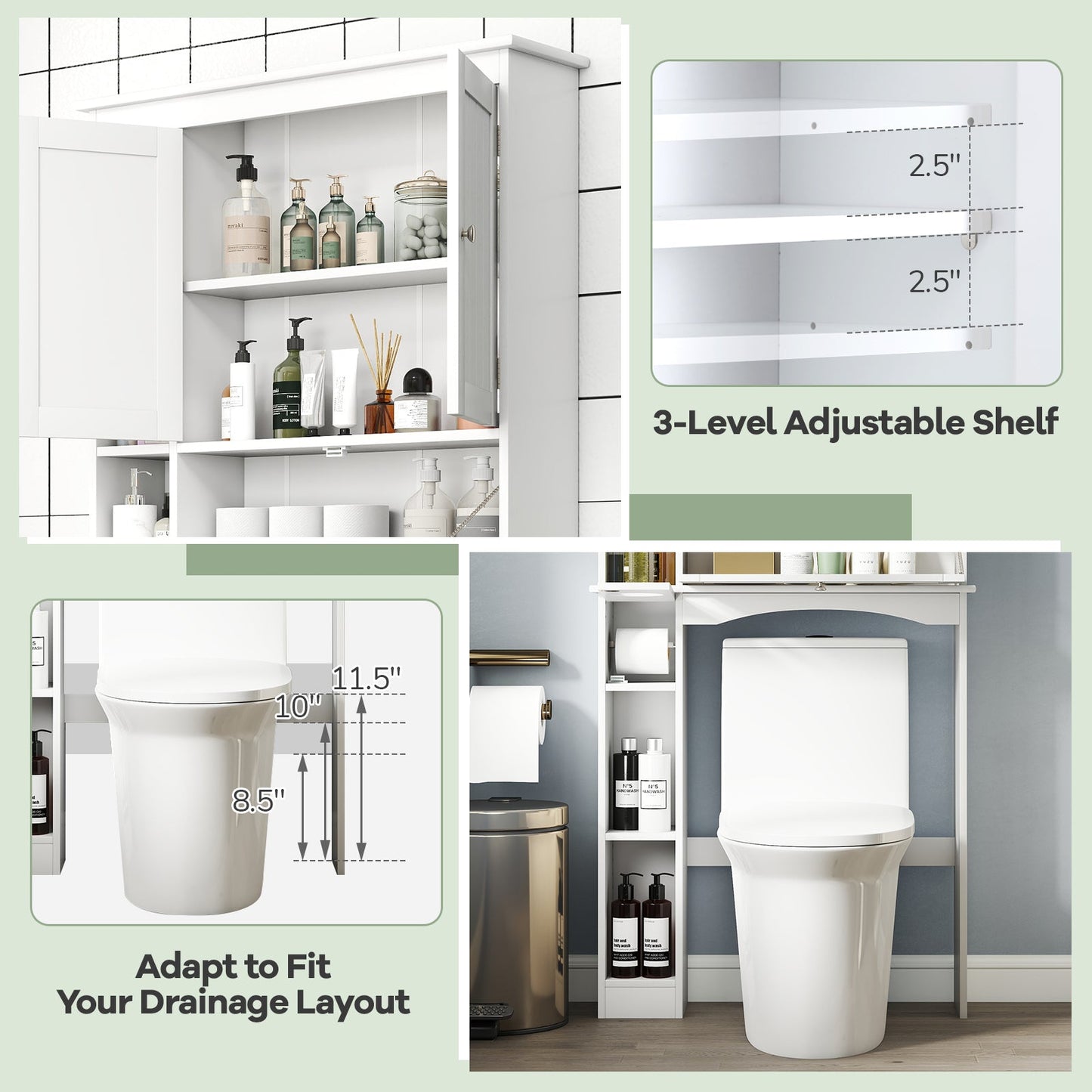 Over-the-Toilet Cabinet white with adjustable shelves and bottom bar DirectDeals on Tampa Home & Garden Store