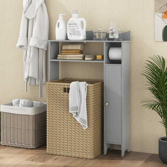 Wood Over-the-Toilet Space Saver with Shelf gray by DirectDeals, towel storage and paper holder on Tampa Home & Garden Store