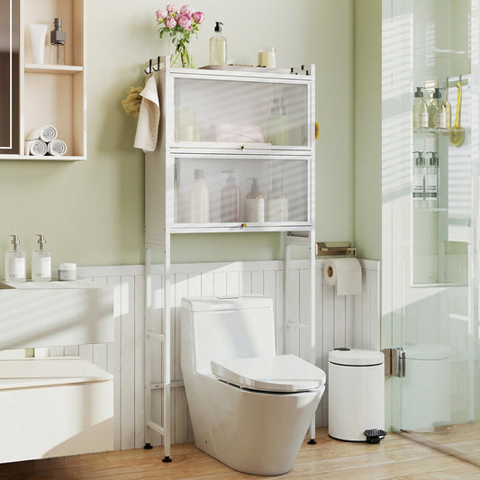 Over-the-toilet Cabinet Bathroom Organizer with 2 Flip-up Cabinets - Tampa Home & Garden Store