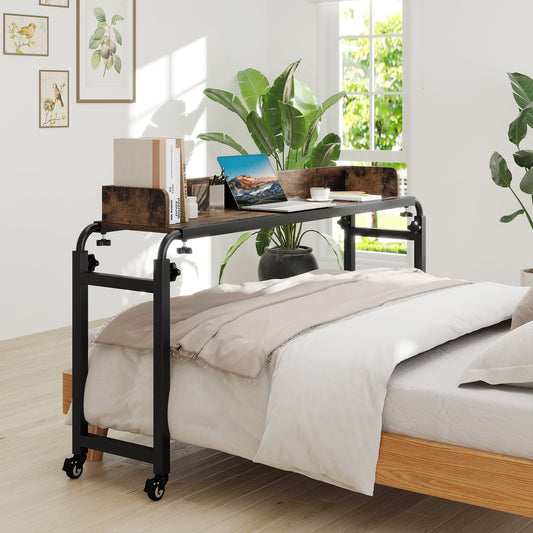 Overbed Desk with Wheels Queen Size Mobile Bed Desk with Adjustable Height-Brown - Tampa Home & Garden Store