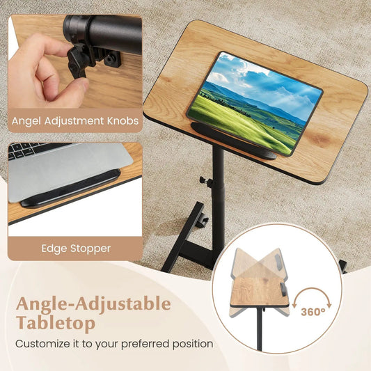 Overbed rolling tray table with wood grain top and 360Β° adjustable tabletop for bedside dining on Tampa Home & Garden Store