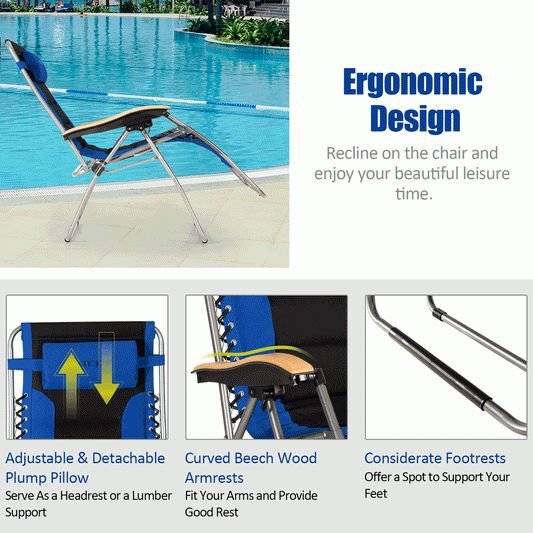 Oversize Folding Adjustable Padded Zero Gravity Lounge Chair-Blue - Tampa Home & Garden Store