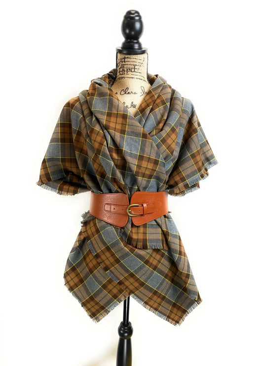 Outlander Clan Fraser oversized blanket scarf in gray plaid cotton flannel with yellow accents on Tampa Home & Garden Store