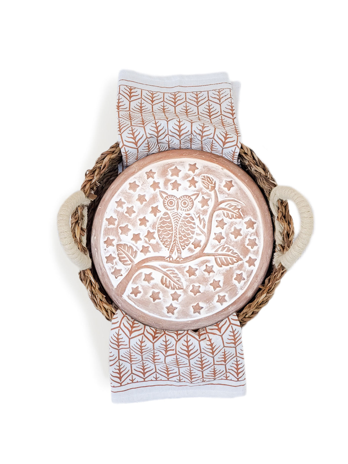 Coffret cadeau chauffe-pain et panier avec torchon - Hibou rond