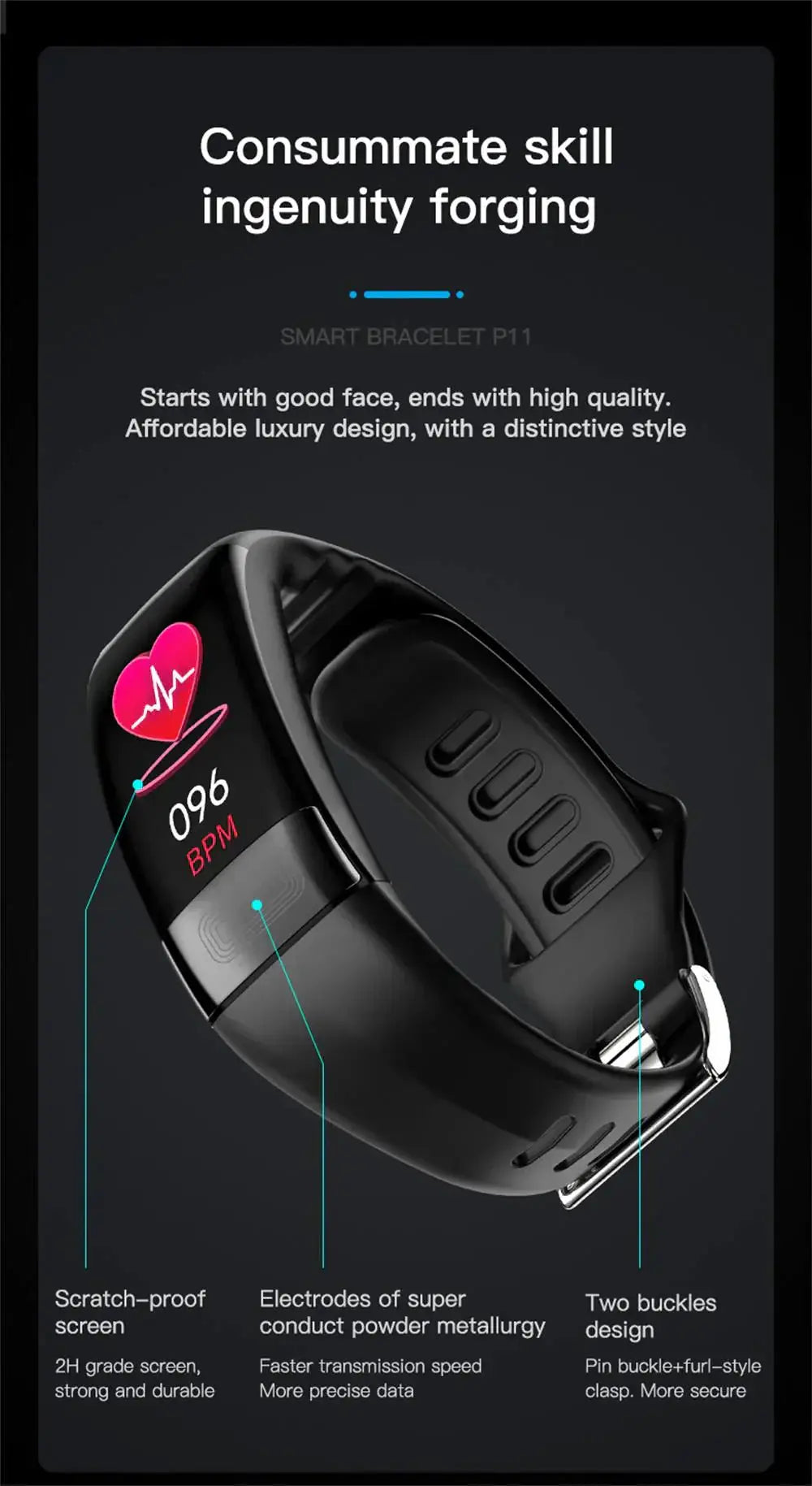 VitaPulse Health Monitor Smartwatch with ECG, black strap and 96 BPM heart rate display on Tampa Home & Garden Store