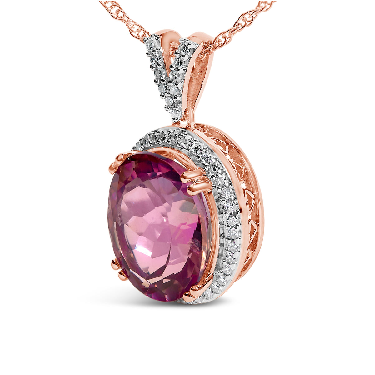 Pendant necklace rose gold vermeil with oval pink quartz and diamond accents on Tampa Home & Garden Store
